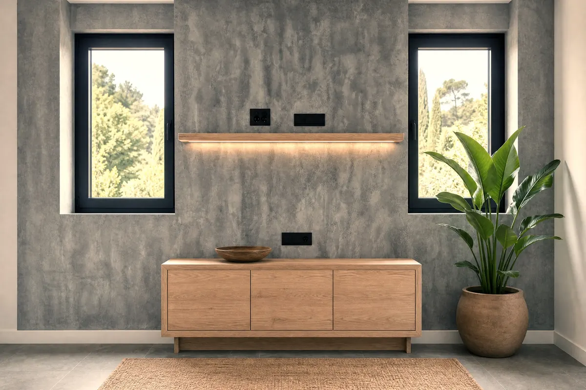 Recreación: la pared de MicroStone amueblada como recibidor